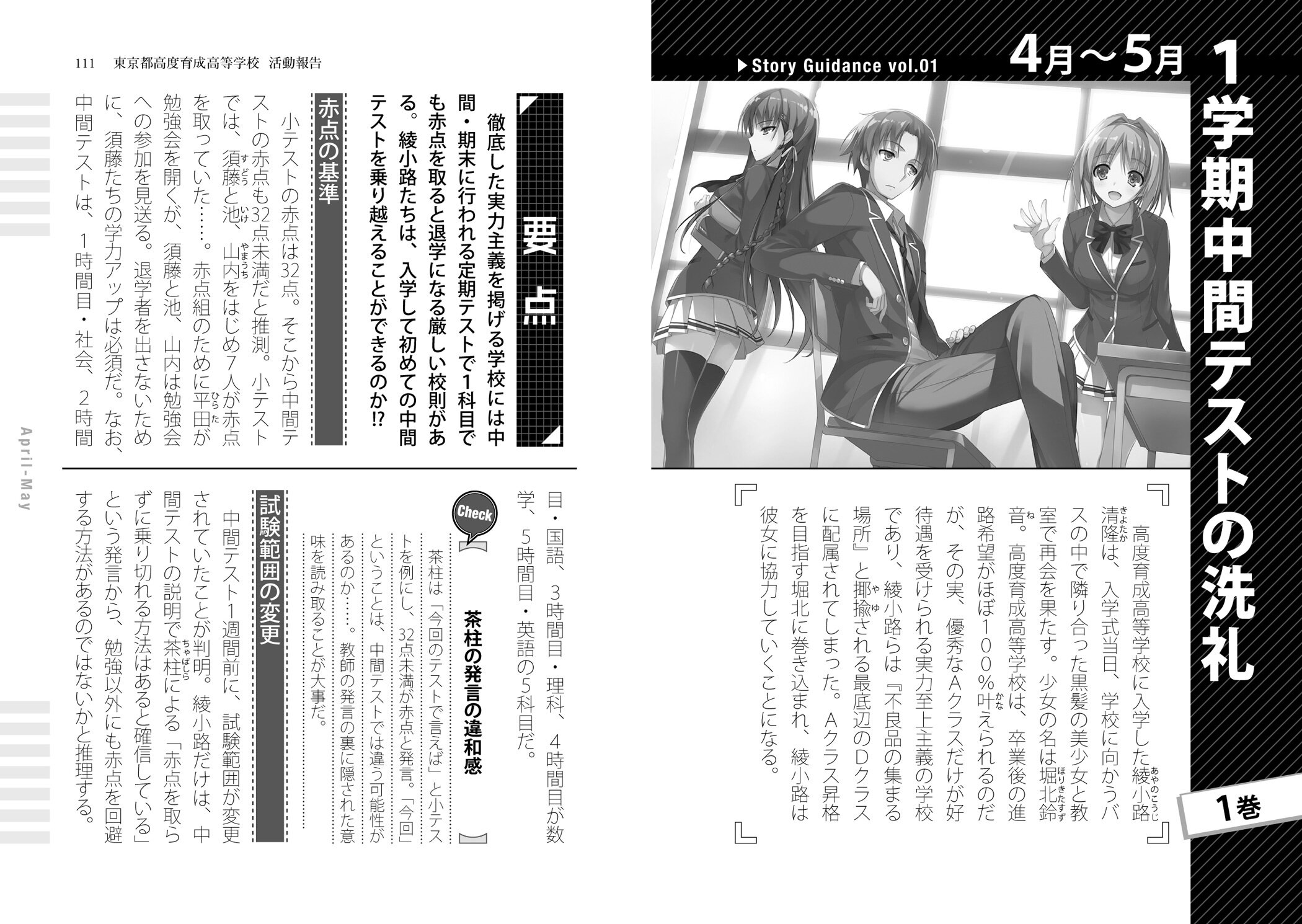ストーリー紹介ページです。それぞれの巻で起こった出来事や特別試験の要点から流れがまとまっています!