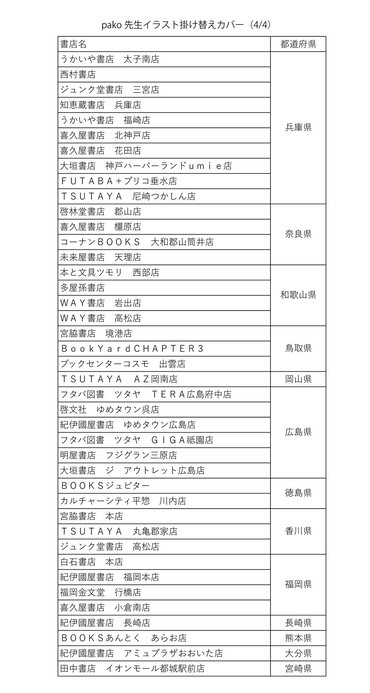 書店リスト：paco先生イラスト架け替えカバー（４/４）